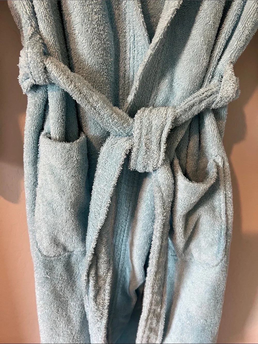 Cozy Hooded Thick Terry Cloth Bathrobe in Light Blue M